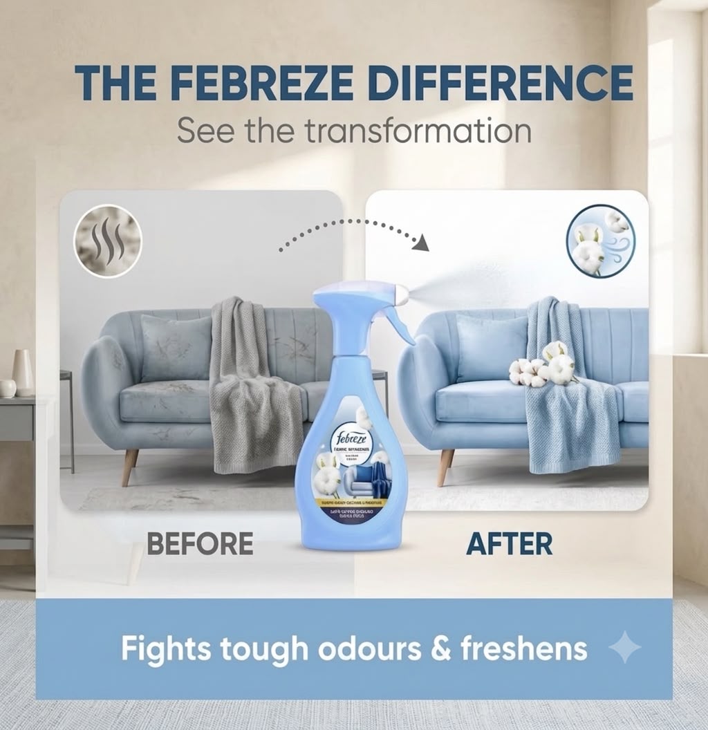 Febreze Fabric Freshener Spray, Cotton Fresh, 8 x 500ML