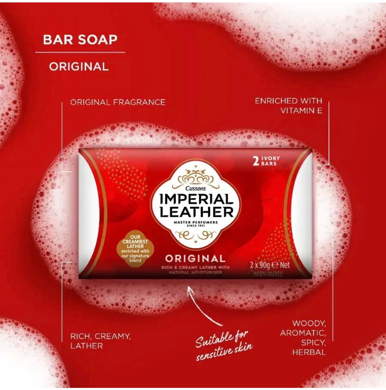 Cussons Imperial Leather Master Perfumers Original Rich & Creamy Lather With Natural Moisturizer 2 x 90g Pack of 6